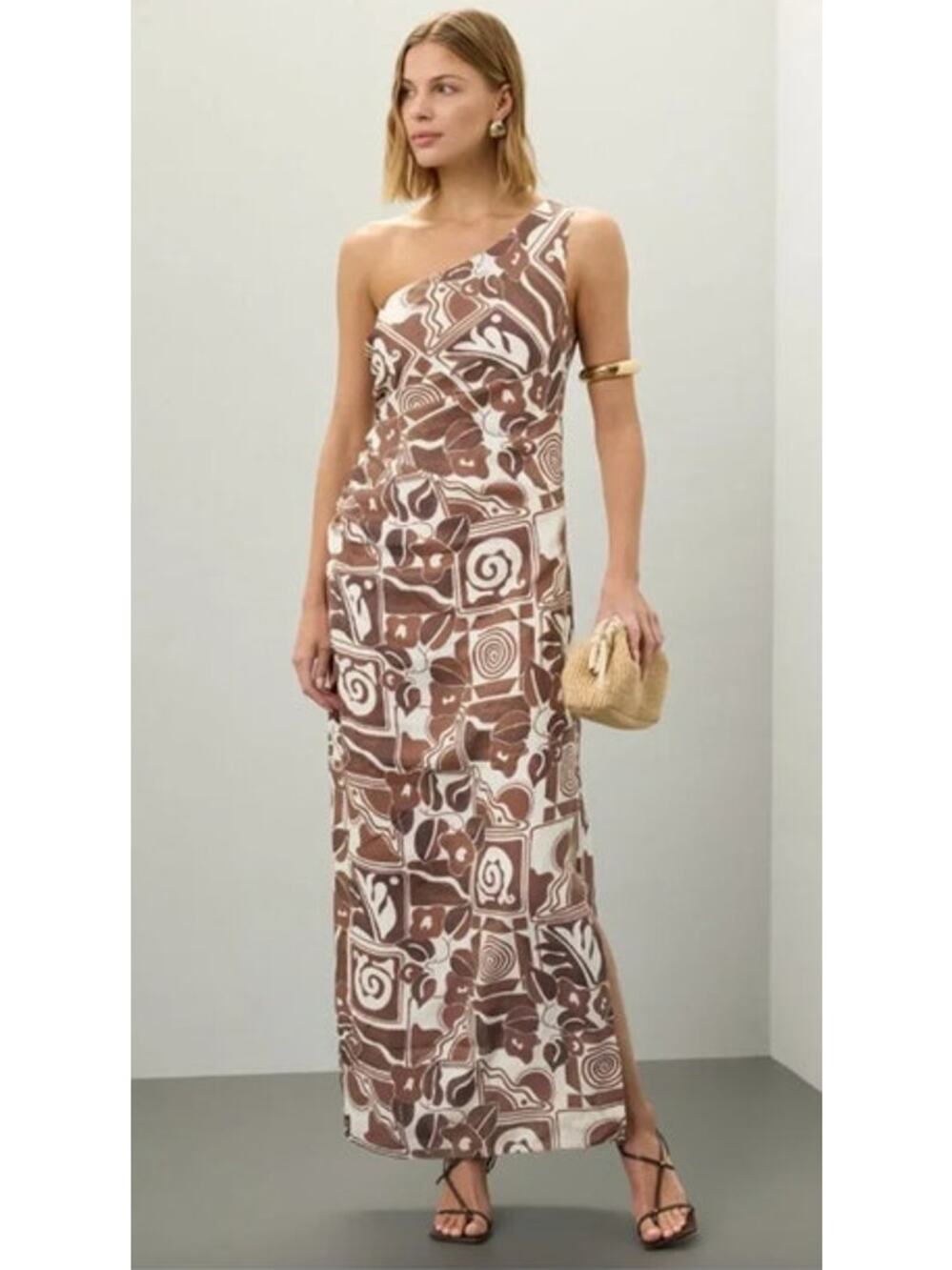 Mara Hoffman Enya Dress One Shoulder Maxi Brown White 10